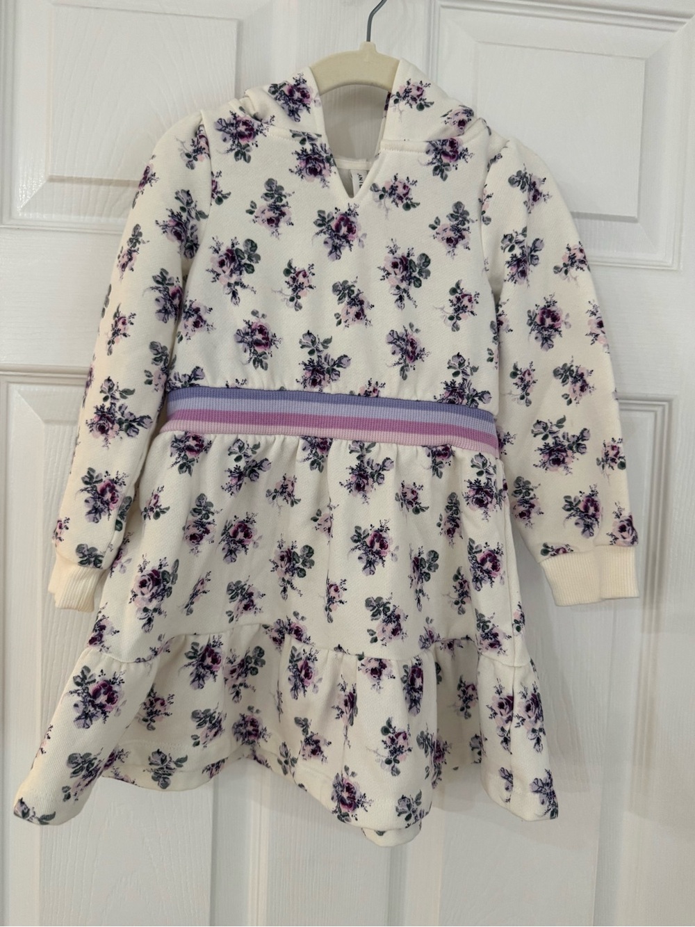 Janie and Jack Cream Hooded Floral Dress with Purple Accents
